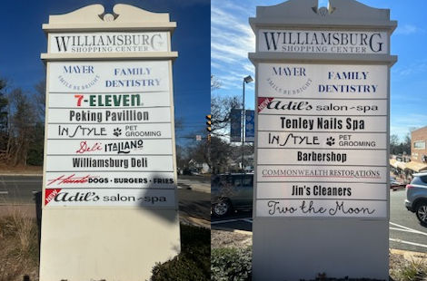 Williamsburg Shopping Center directory sign